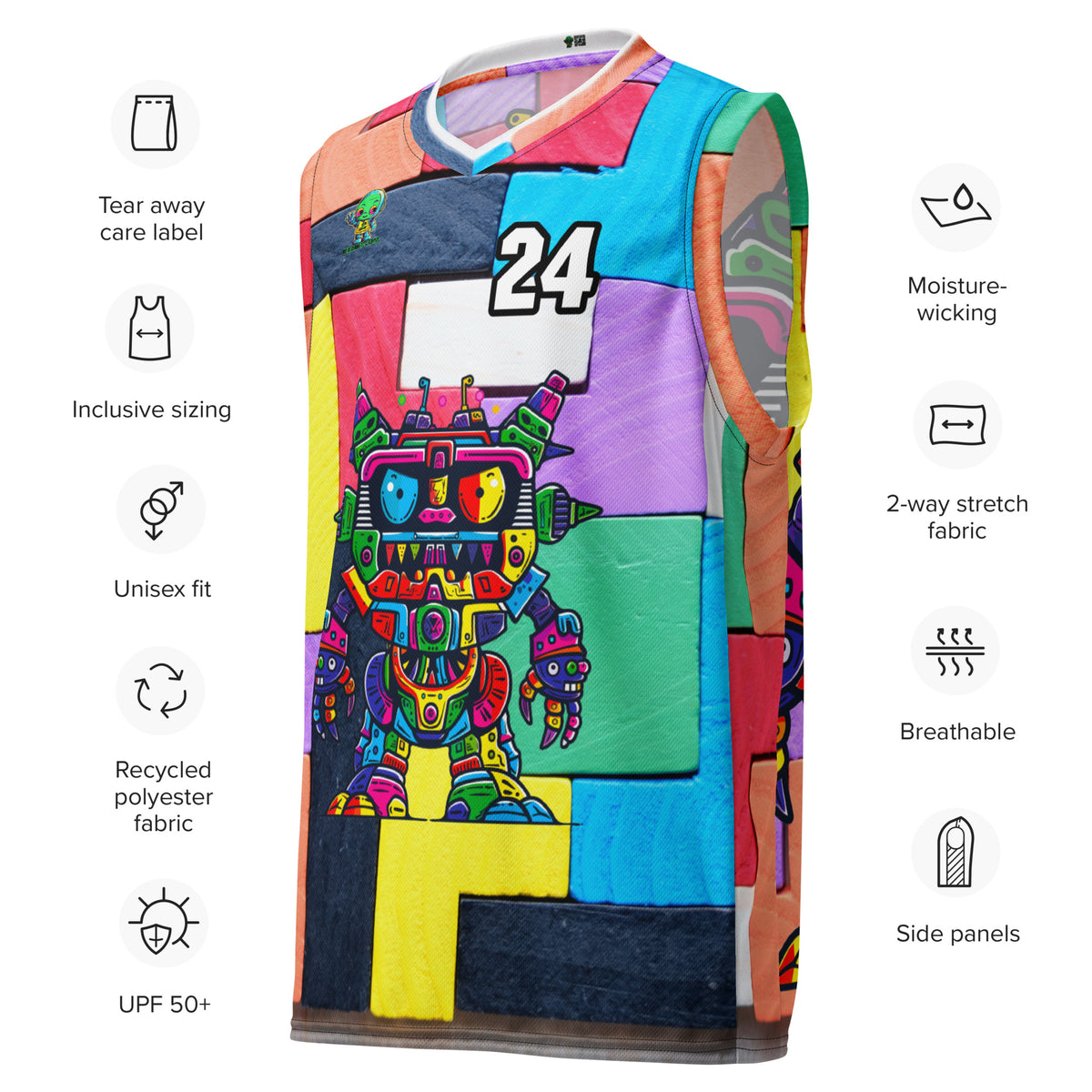 Robo Rebel - Recycled unisex basketball jersey - Block Fusion Colorway