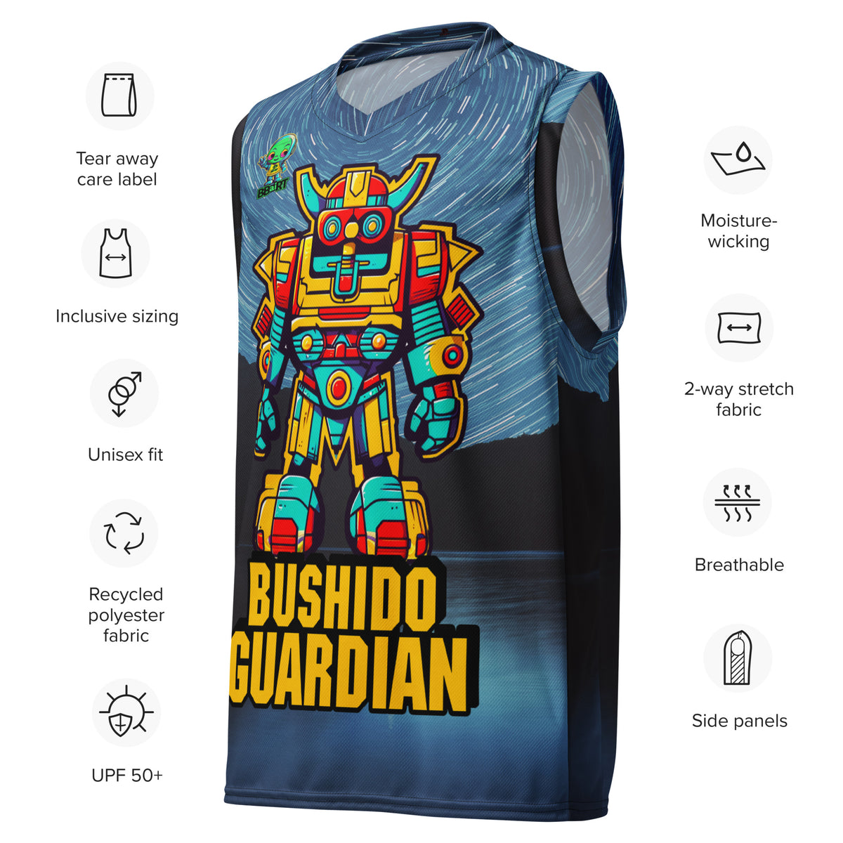 Mech Bushido Guardian - 再生男女通用篮球球衣 - 湖色