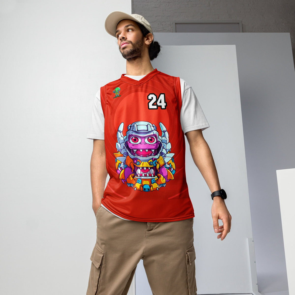 Cyber Critter - Recycled unisex basketball jersey - Crimson Vortex Colorway - BBairt