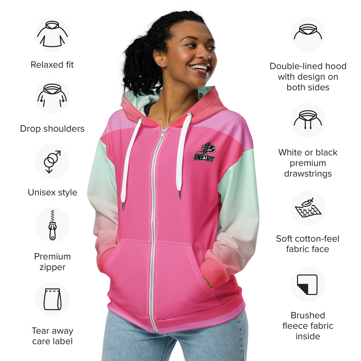 Nova the Heartbot - Unisex All - Over Print Zip Hoodie - BBairt