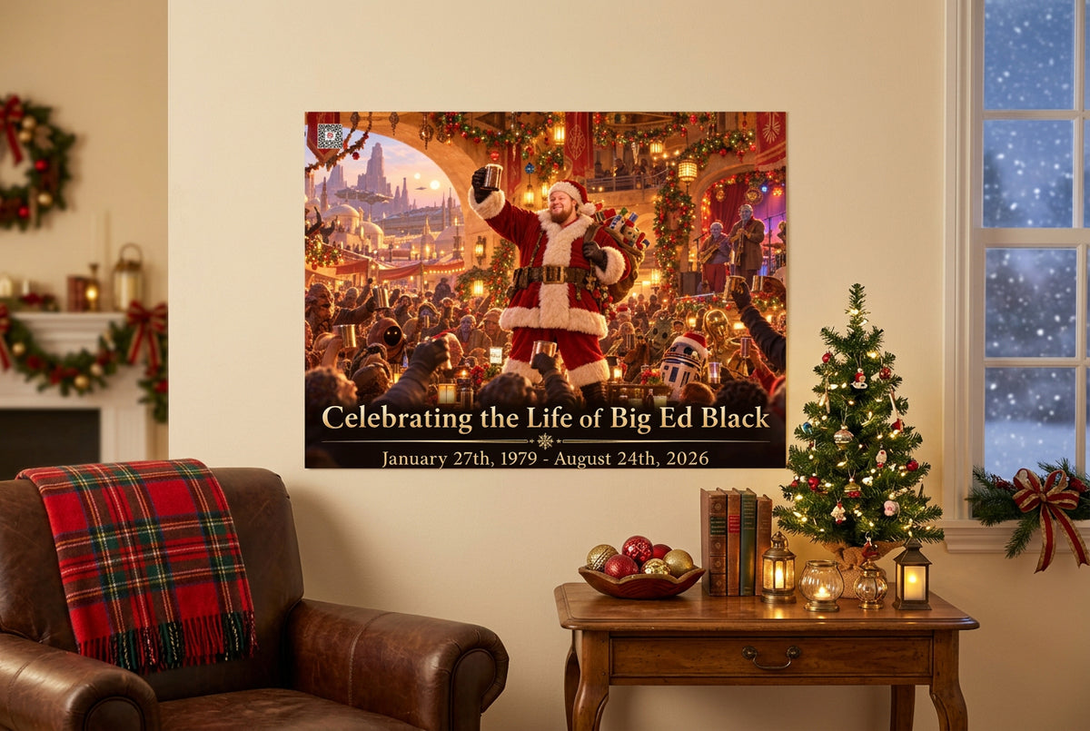 Big Ed – A Very Merry Christmas – 12 × 16 inch premium luster photo paper poster; Big Ed memorial Christmas artwork, unframed product mockup by BBairt