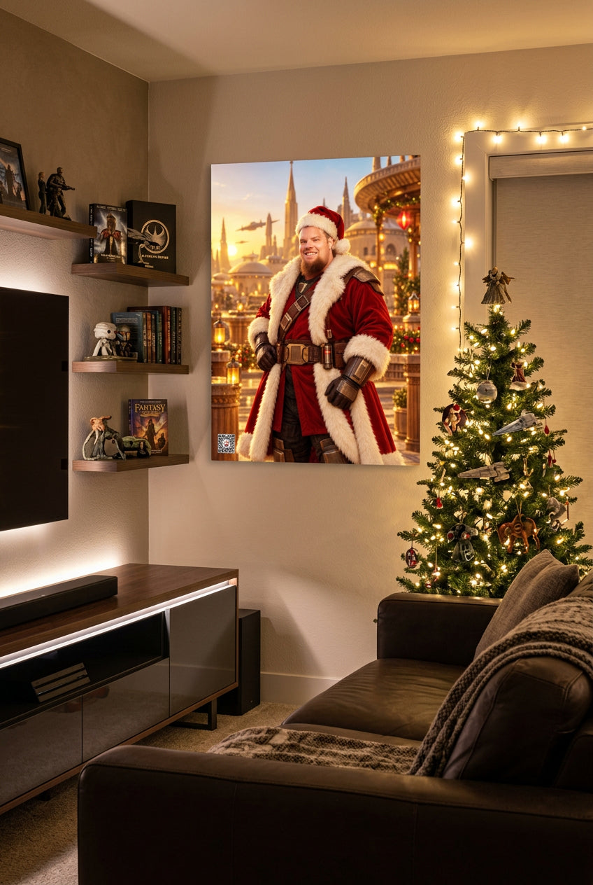 Big Ed – Santa Warrior at Sunset – 12 × 16 inch premium luster photo paper poster; Big Ed memorial Christmas artwork, unframed product mockup by BBairt