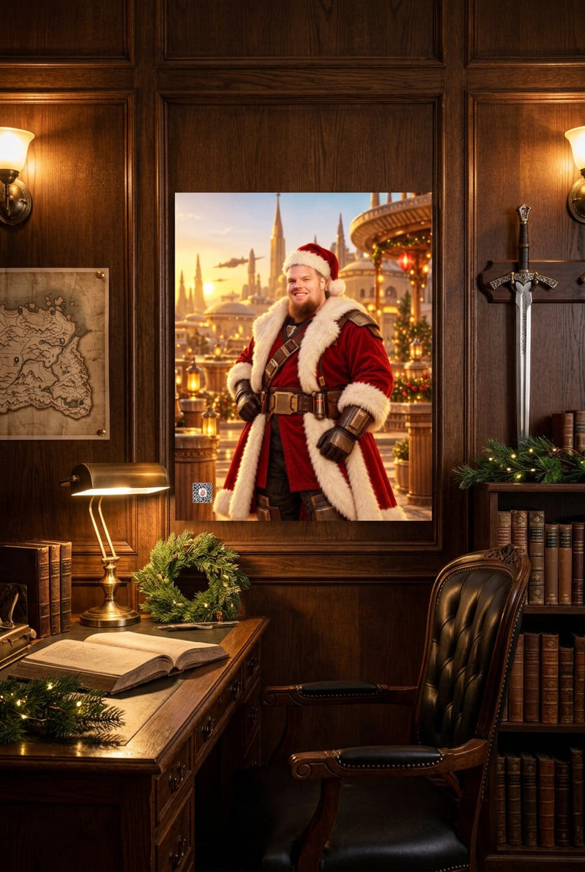 Big Ed – Santa Warrior at Sunset – 16 × 20 inch premium luster photo paper poster; Big Ed memorial Christmas artwork, unframed product mockup by BBairt