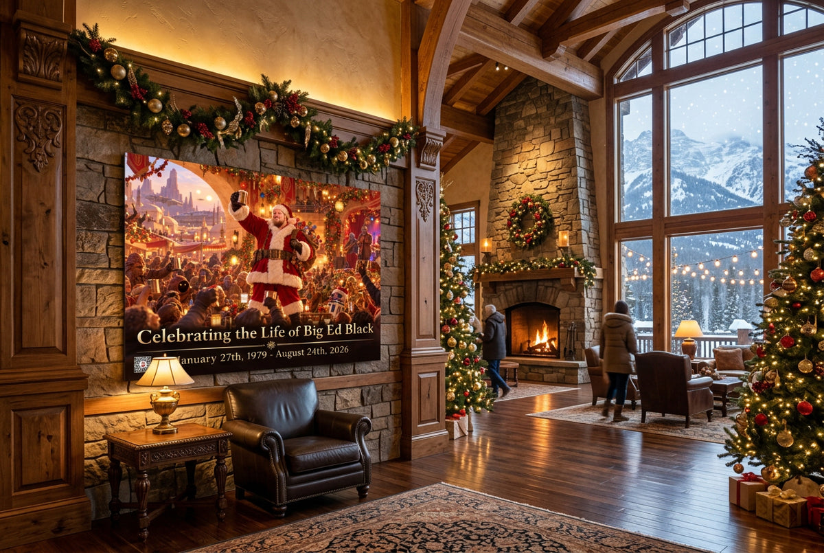 Big Ed – A Very Merry Christmas – 18 × 24 inch premium luster photo paper poster; Big Ed memorial Christmas artwork, unframed product mockup by BBairt