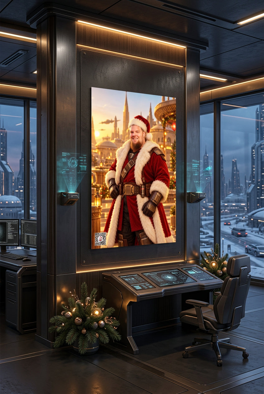 Big Ed – Santa Warrior at Sunset – 20 × 30 inch premium luster photo paper poster; Big Ed memorial Christmas artwork, unframed product mockup by BBairt