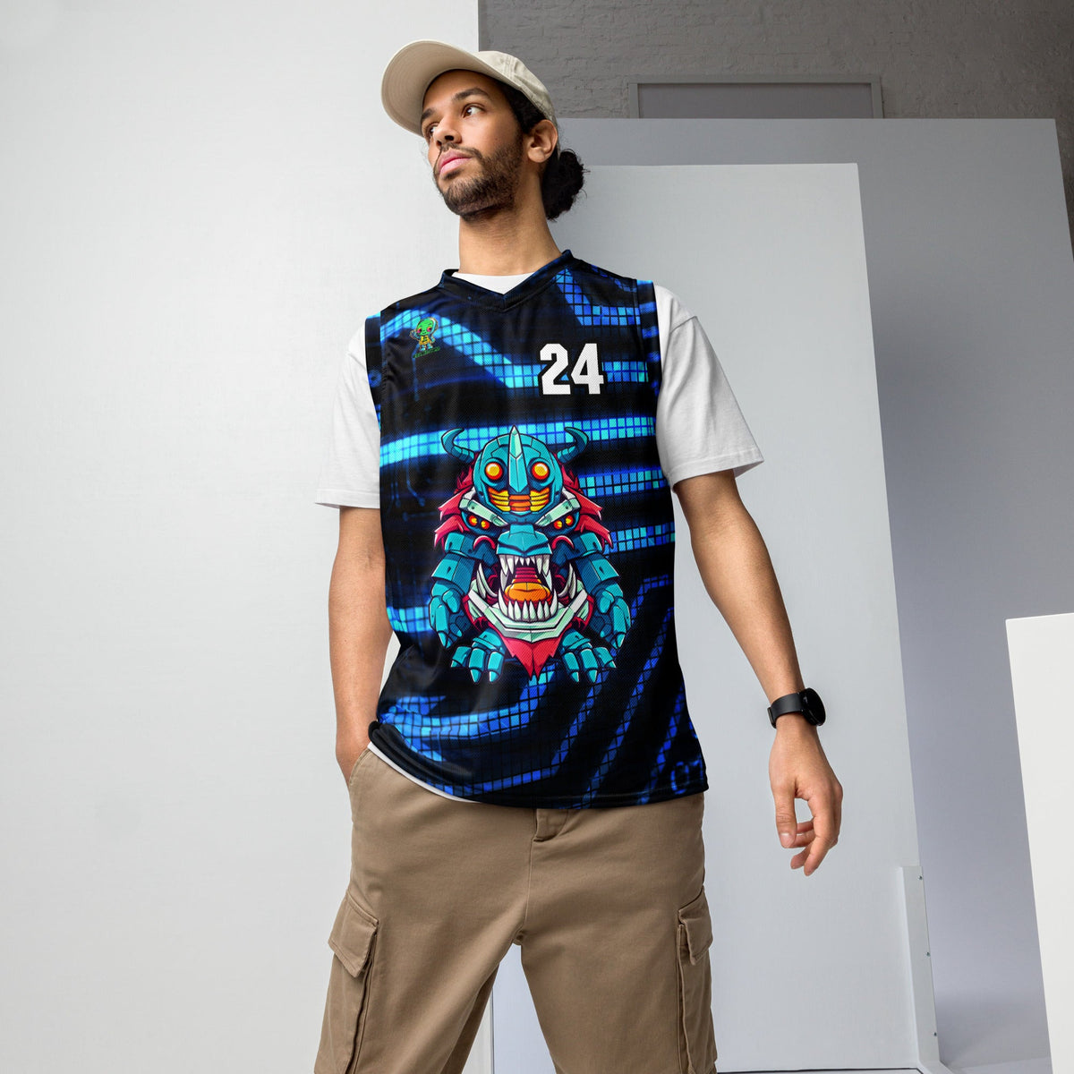 Rex the Reactor Watcher - Recycled unisex basketball jersey - Digital Pulse - BBairt