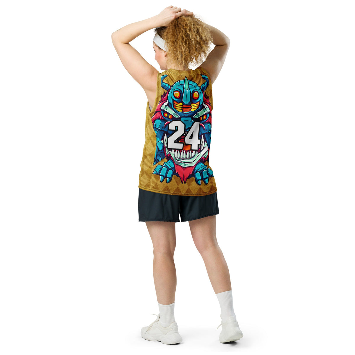 Rex the Reactor Watcher - Recycled unisex basketball jersey - Golden Argyle - BBairt