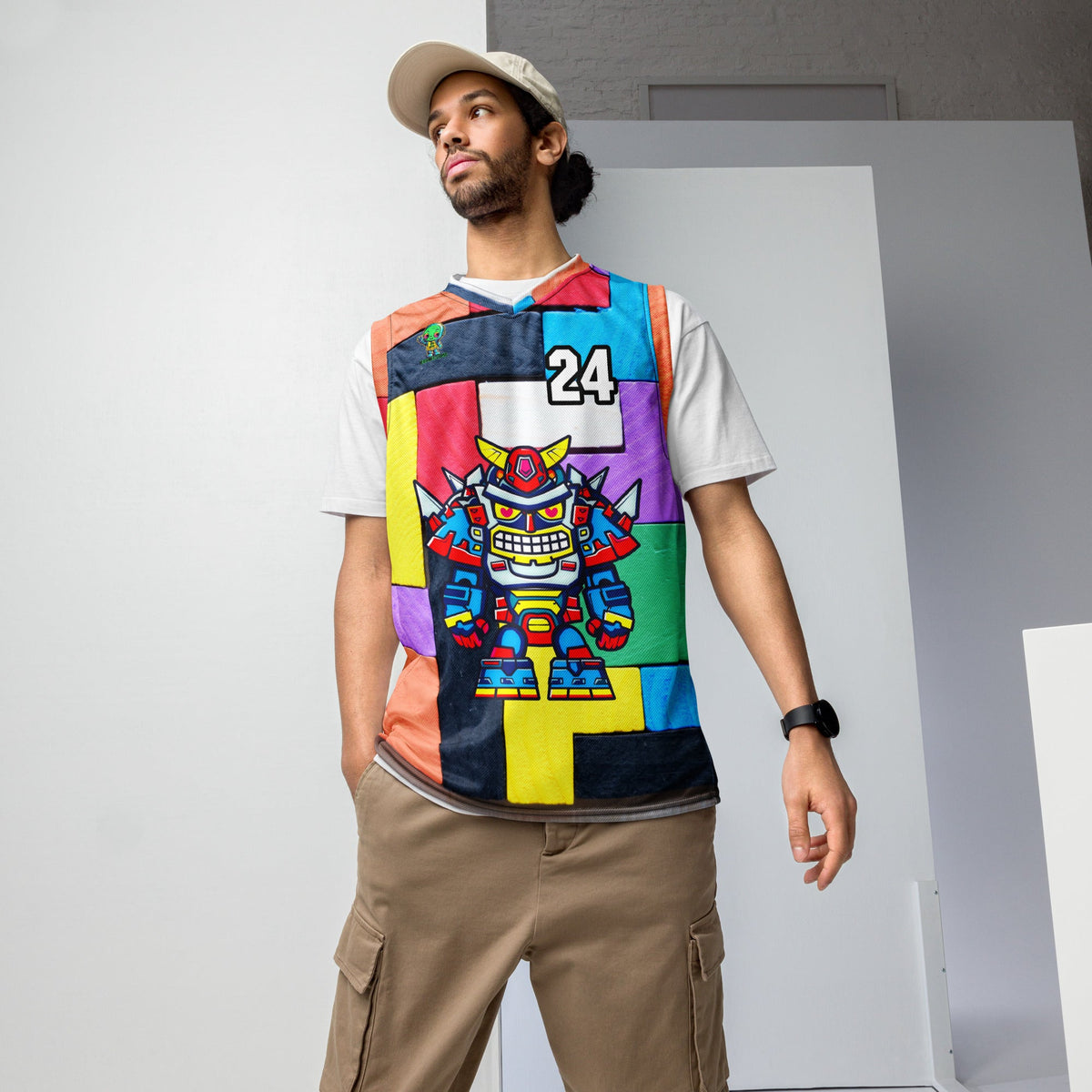 Robo Ranger - Recycled unisex basketball jersey - Block Fusion Colorway - BBairt
