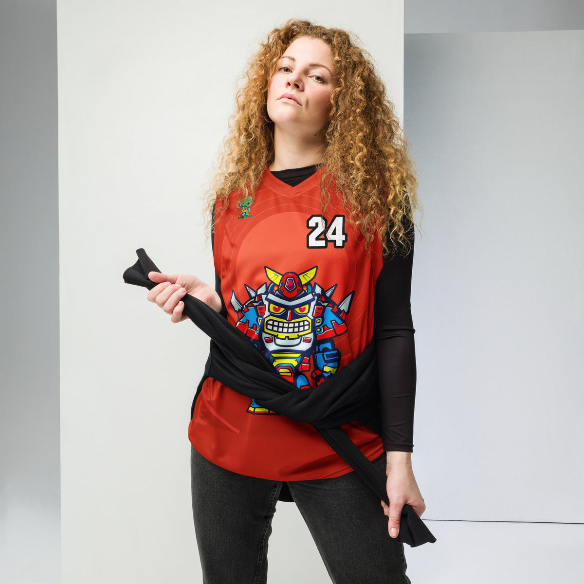 Robo Ranger - Recycled unisex basketball jersey - Crimson Vortex - BBairt