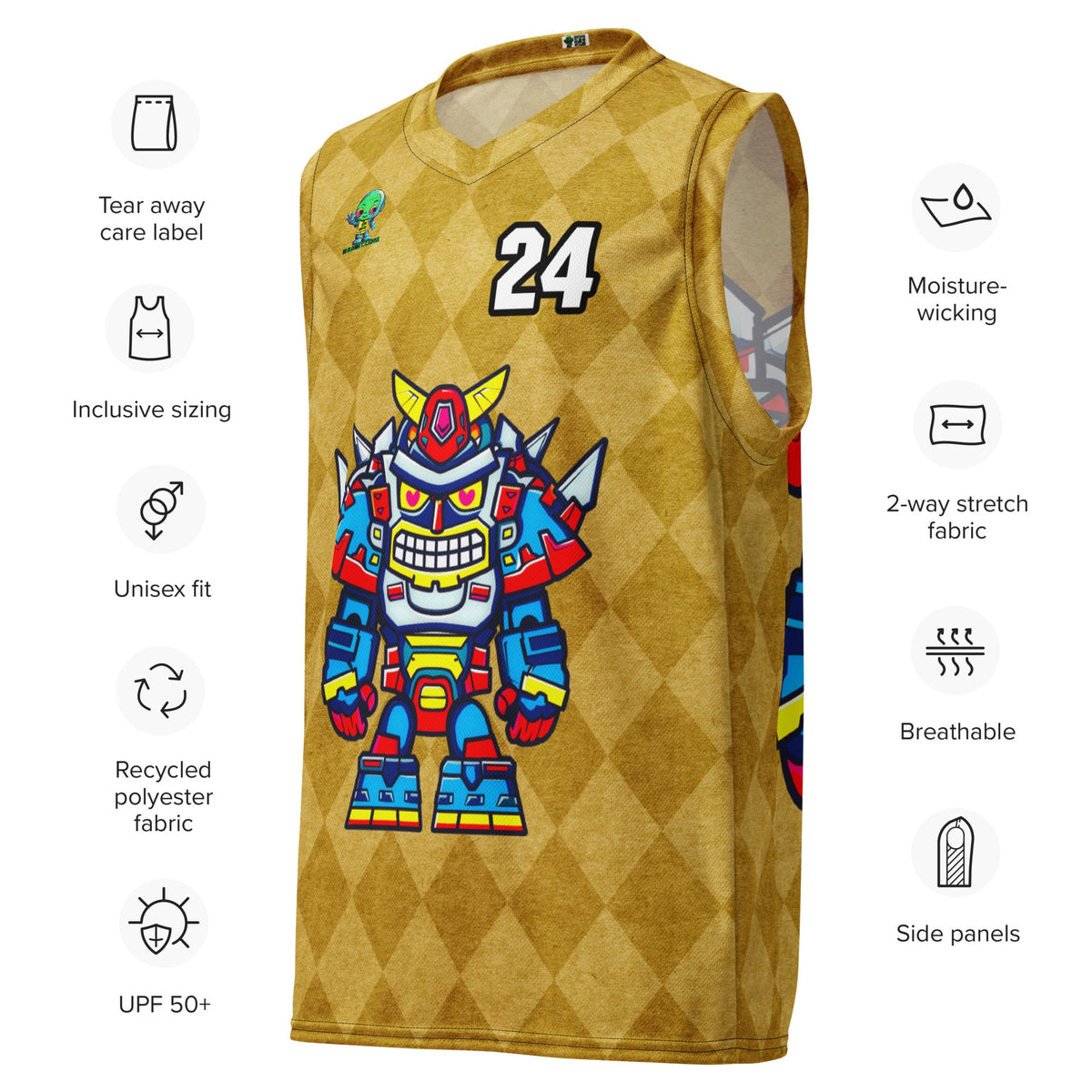 Robo Ranger - Recycled unisex basketball jersey - Golden Argyle - BBairt