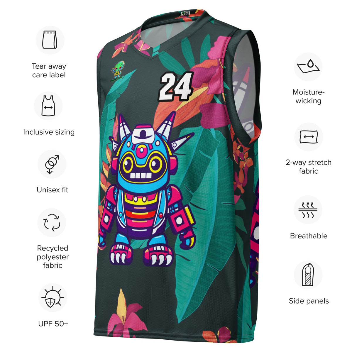 Techno Guardian - Recycled unisex basketball jersey - Midnight Jungle Colorway - BBairt