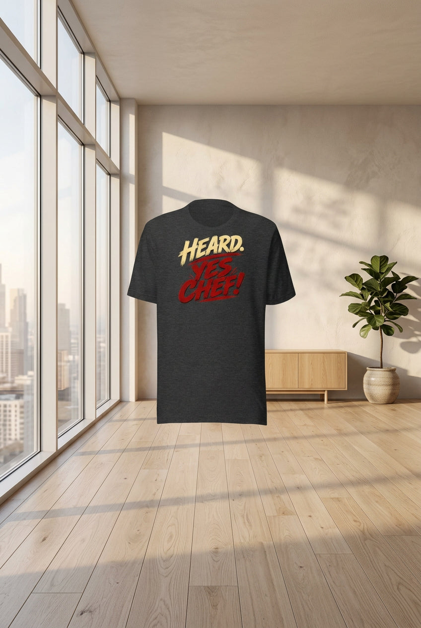 Heard. Yes Chef! unisex staple T-shirt — dark grey heather front view mockup