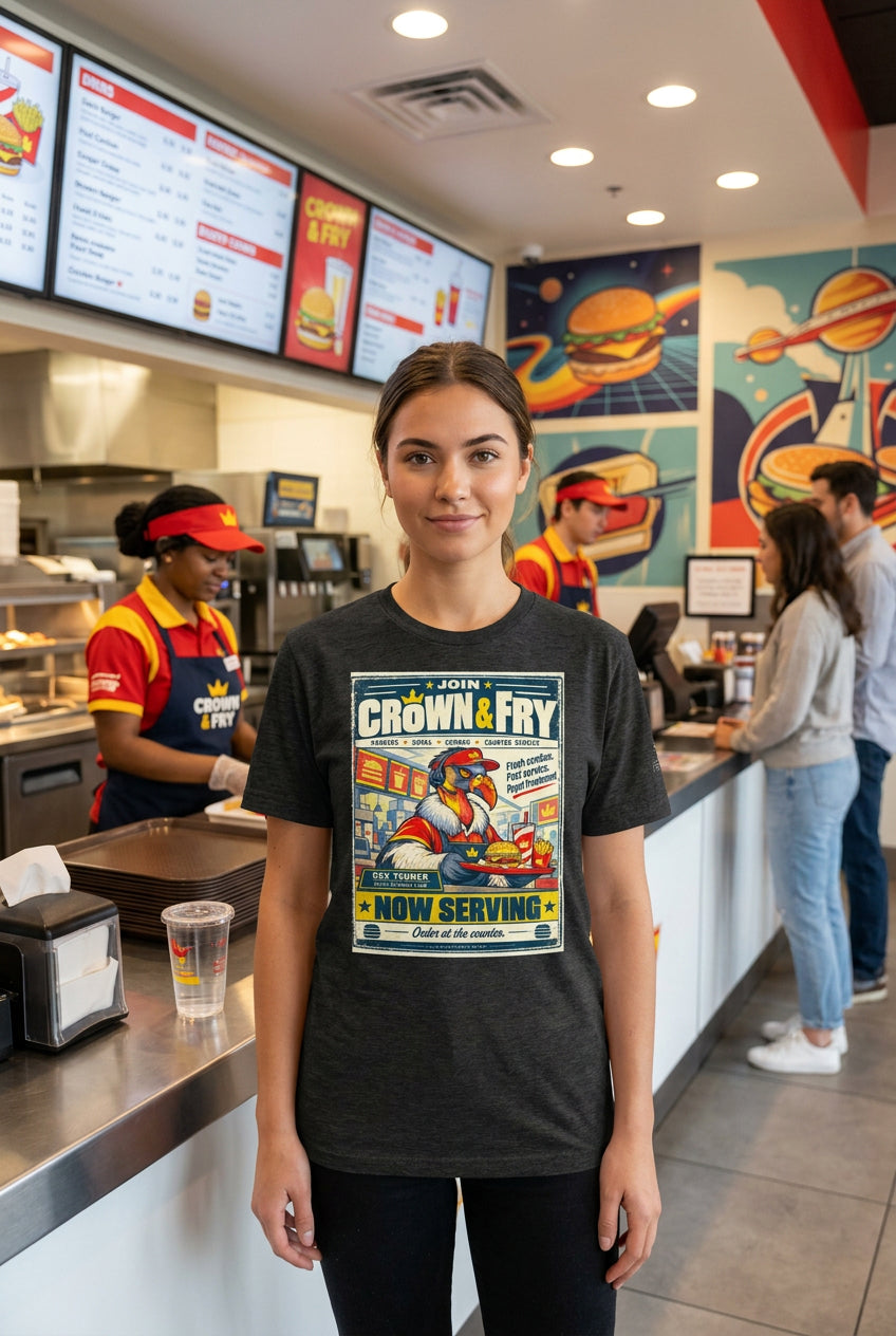 Crown & Fry – Birds of Labor unisex staple T-shirt, dark grey heather front view mockup
