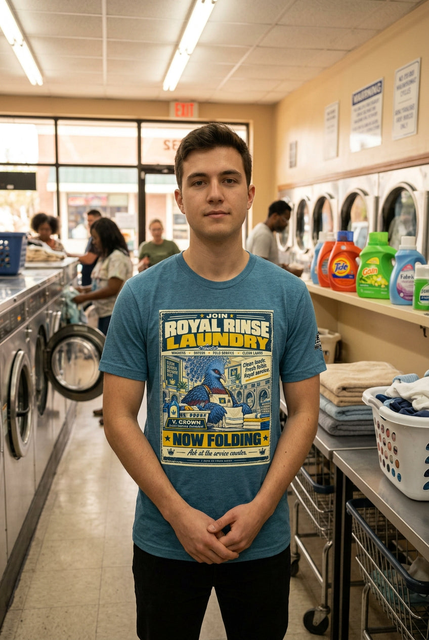 Royal Rinse Laundry – Birds of Labor unisex staple T-shirt, heather deep teal front view mockup
