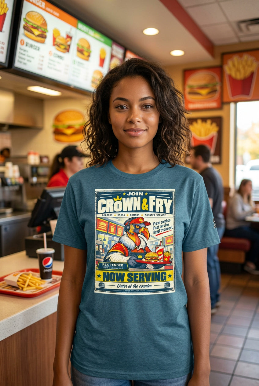 Crown & Fry – Birds of Labor unisex staple T-shirt, heather deep teal front view mockup