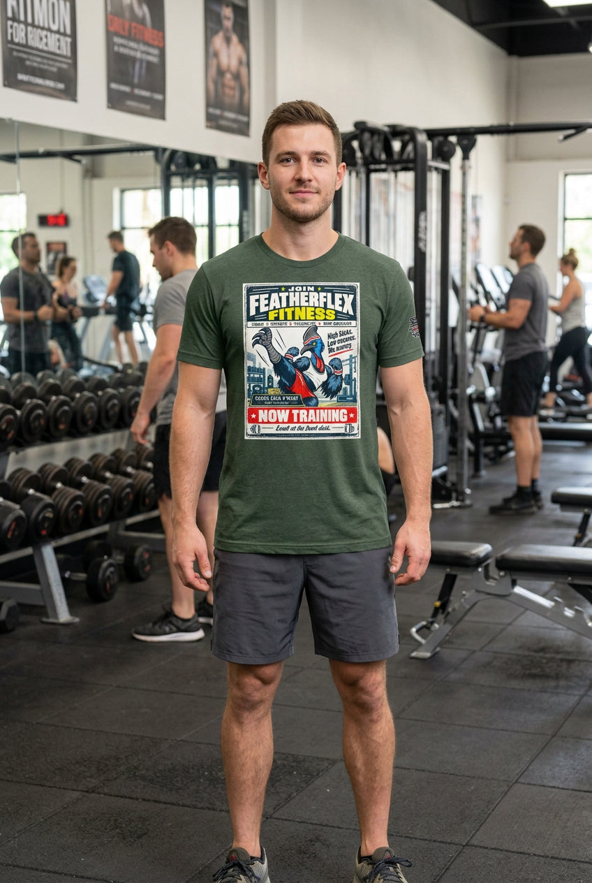 Featherflex Fitness – Birds of Labor unisex staple T-shirt, heather forest front view mockup