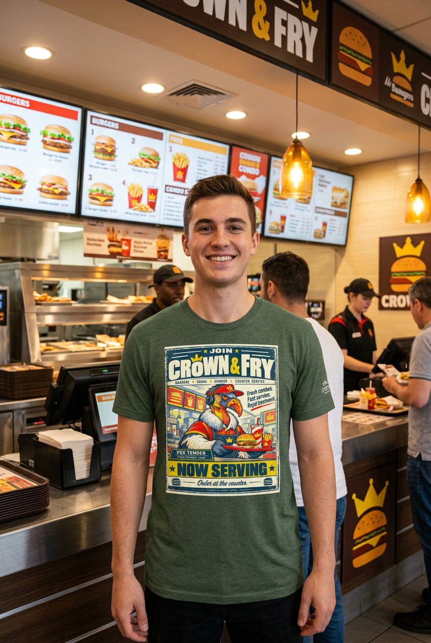 Crown & Fry – Birds of Labor unisex staple T-shirt, heather forest front view mockup