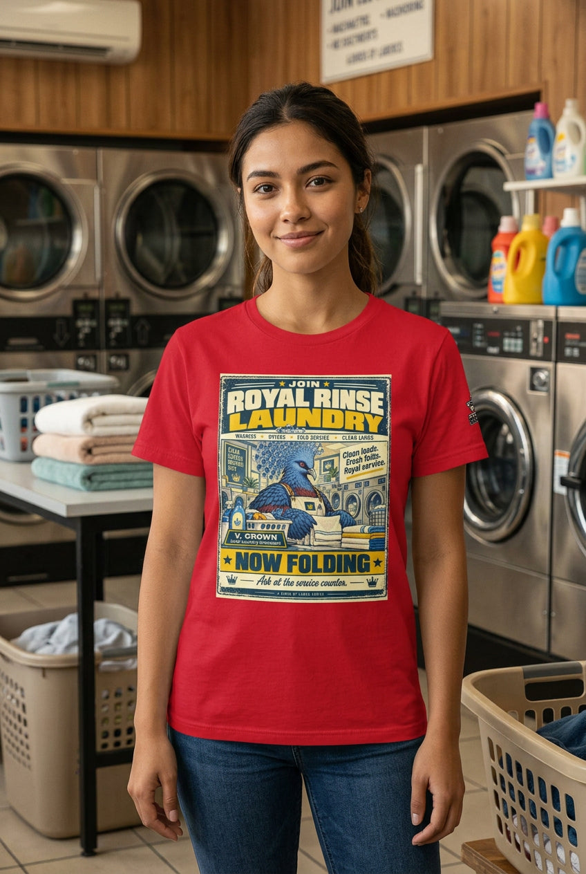 Royal Rinse Laundry – Birds of Labor unisex staple T-shirt, red front view mockup