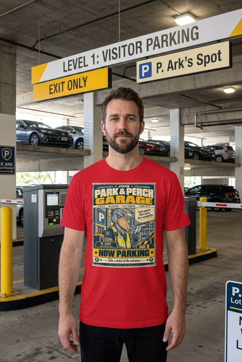 Park & Perch Garage – Birds of Labor unisex staple T-shirt, red front view mockup