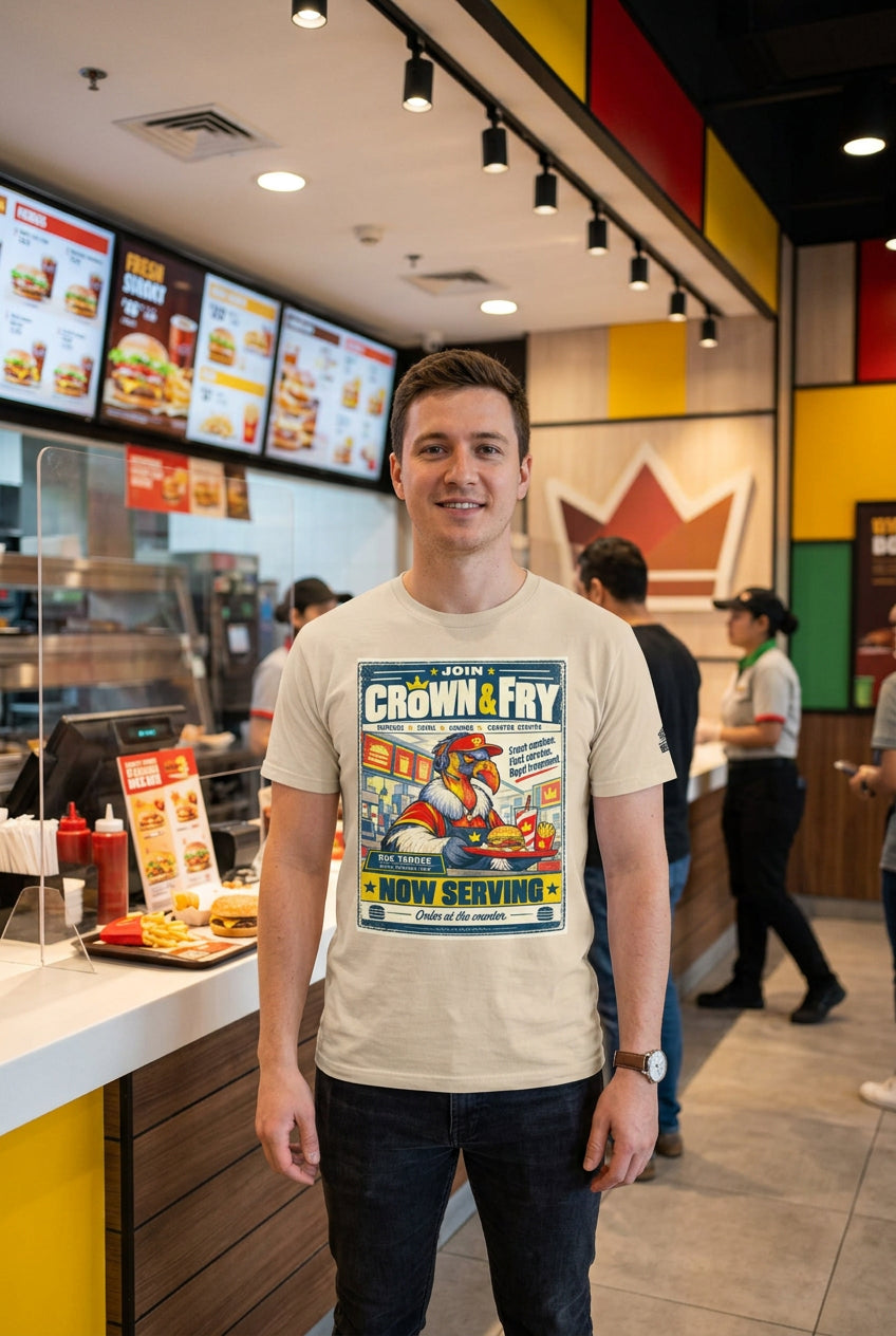 Crown & Fry – Birds of Labor unisex staple T-shirt, soft cream front view mockup