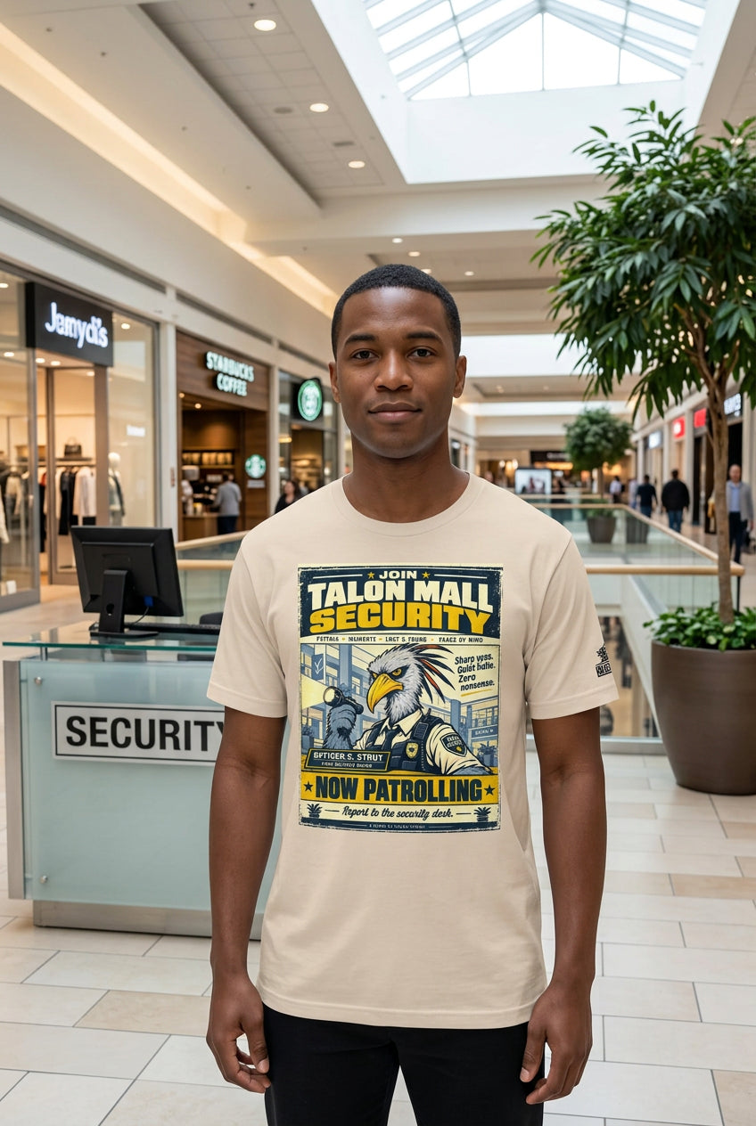 Talon Mall Security – Birds of Labor unisex staple T-shirt, soft cream front view mockup