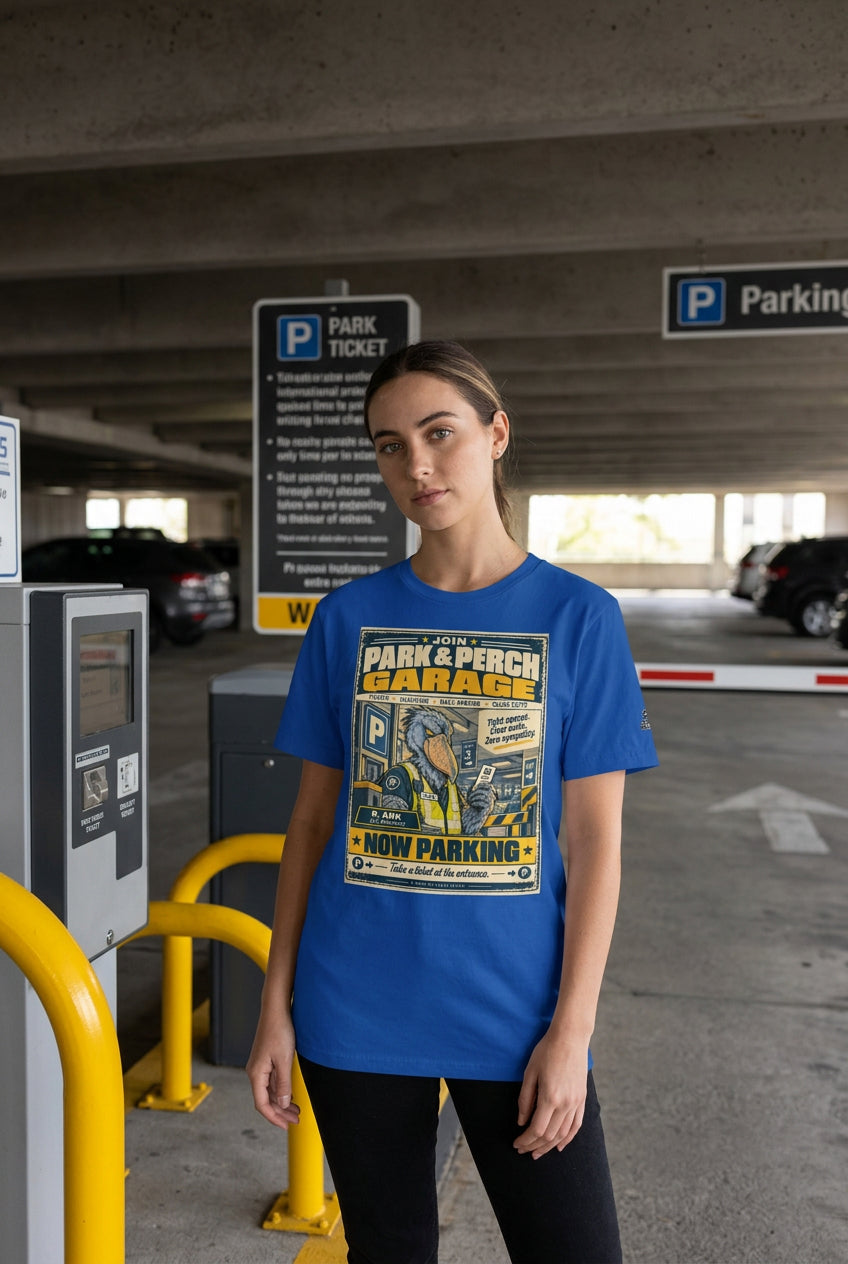 Park & Perch Garage – Birds of Labor unisex staple T-shirt, true royal front view mockup