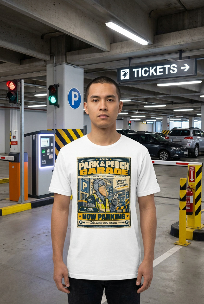 Park & Perch Garage – Birds of Labor unisex staple T-shirt, white front view mockup