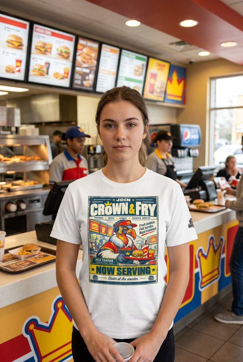 Crown & Fry – Birds of Labor unisex staple T-shirt, white front view mockup