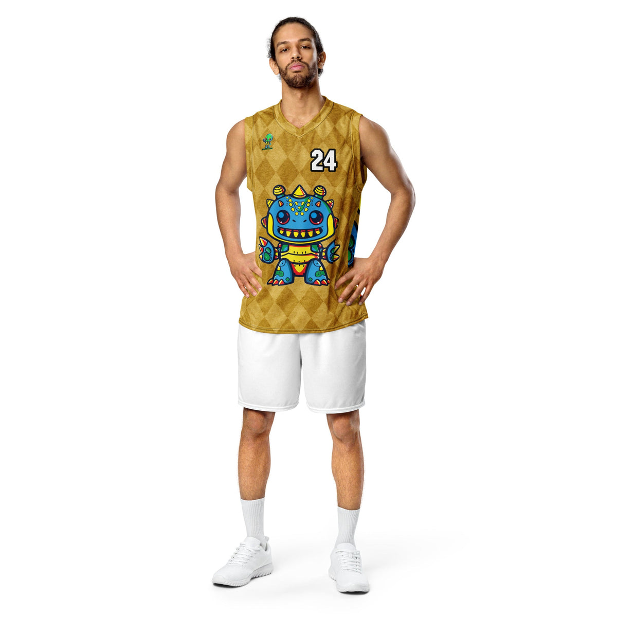 Zippy Zoid - Recycled unisex basketball jersey - Golden Argyle Colorway - BBairt