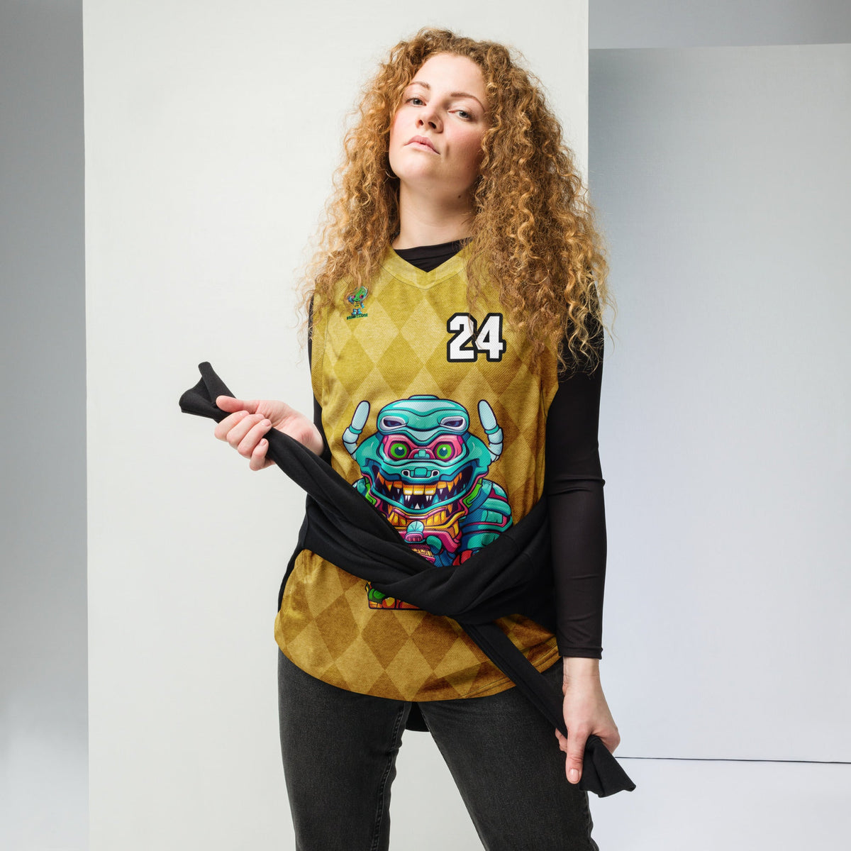 Astro Protector - Recycled unisex basketball jersey - Golden Argyle Colorway - BBairt
