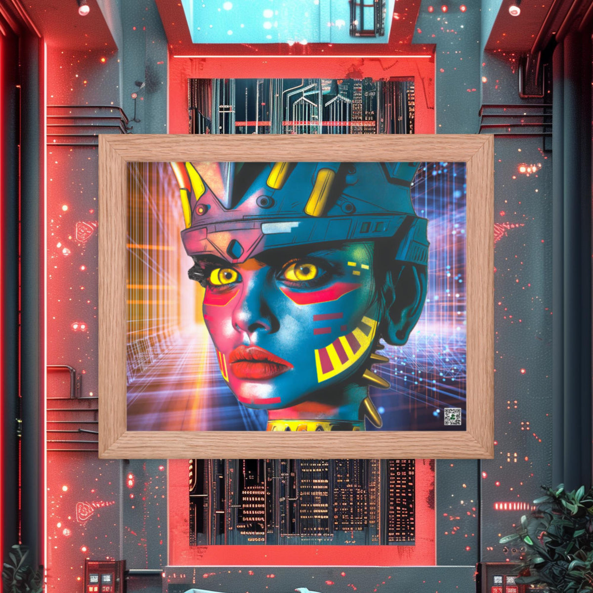 Cyber Empress - Framed photo paper poster - Neon Grid Colorway - BBairt