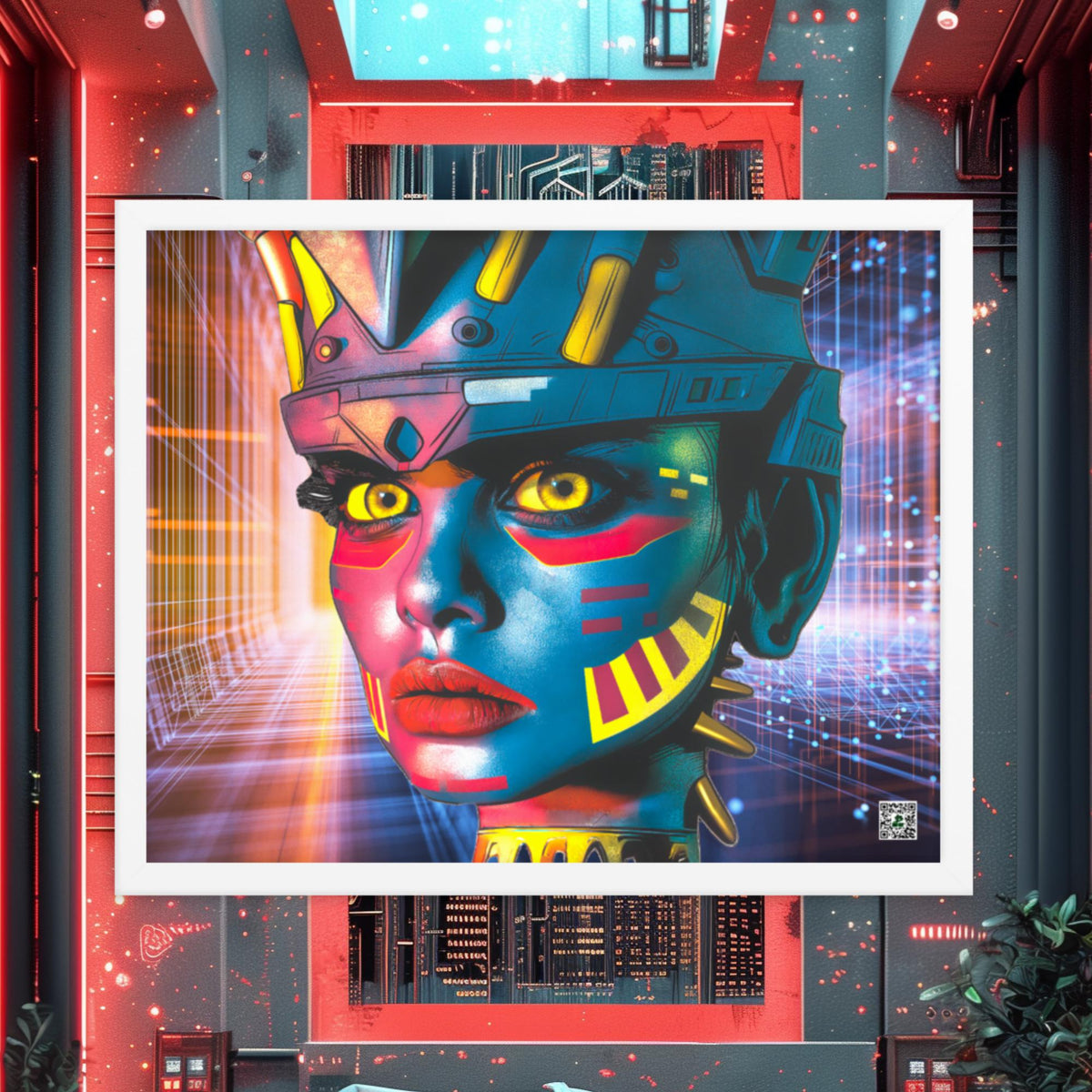 Cyber Empress - Framed photo paper poster - Neon Grid Colorway - BBairt