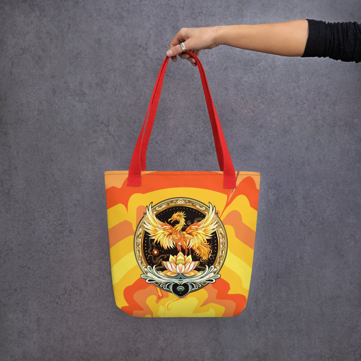 Elemental Harmony: Fiery Phoenix and Calm Lotus - Tote bag - BBairt