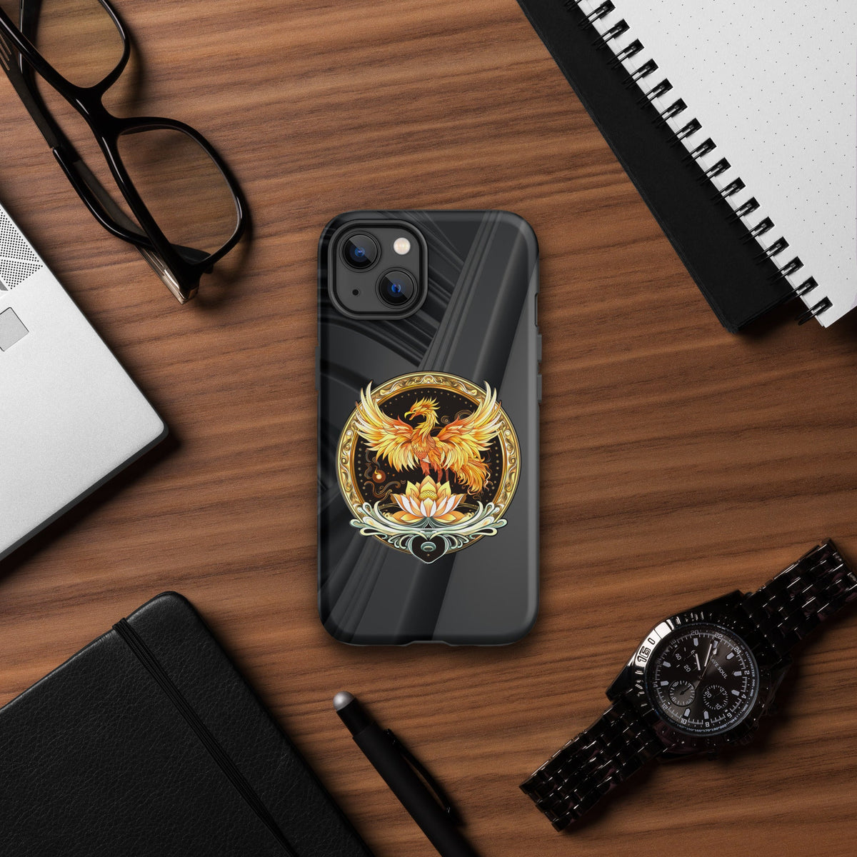 Elemental Harmony: Fiery Phoenix and Calm Lotus - Tough Case for iPhone® - BBairt