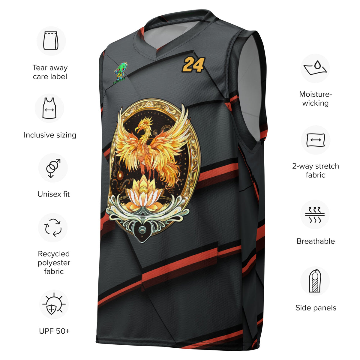 Elemental Harmony: Fiery Phoenix and Calm Lotus - Unisex Basketball Jersey - Ember Glow Colorway - BBairt