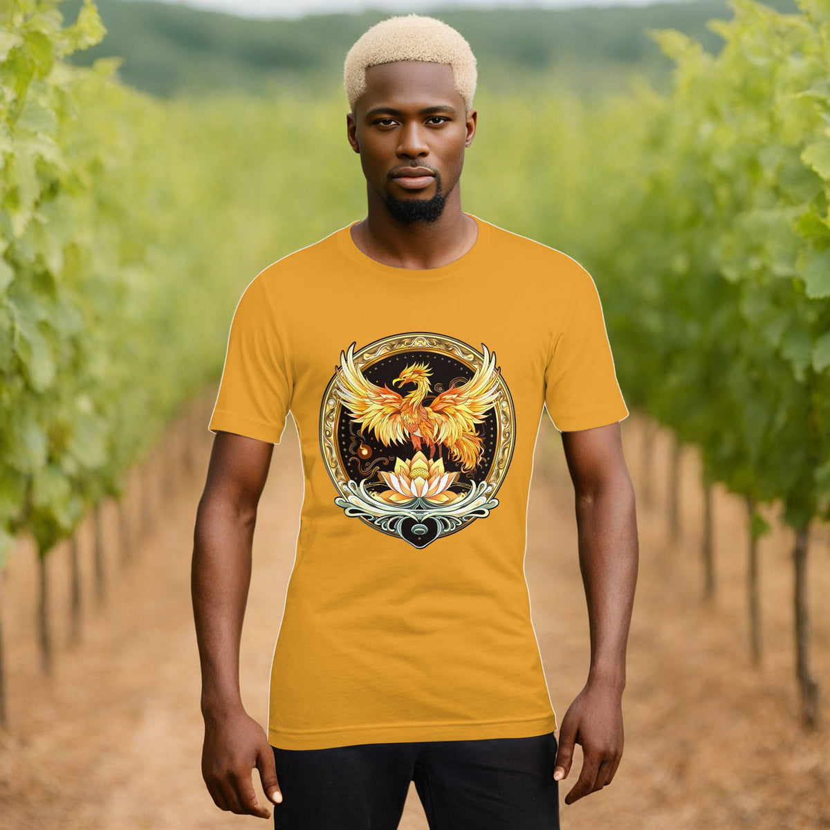Elemental Harmony: Fiery Phoenix and Calm Lotus - Unisex t-shirt - BBairt