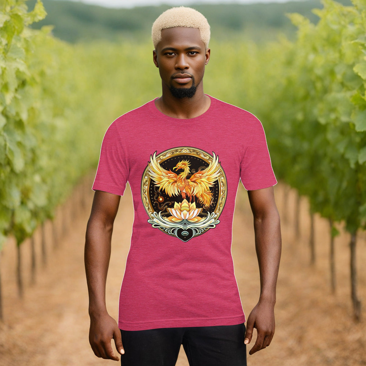 Elemental Harmony: Fiery Phoenix and Calm Lotus - Unisex t-shirt - BBairt