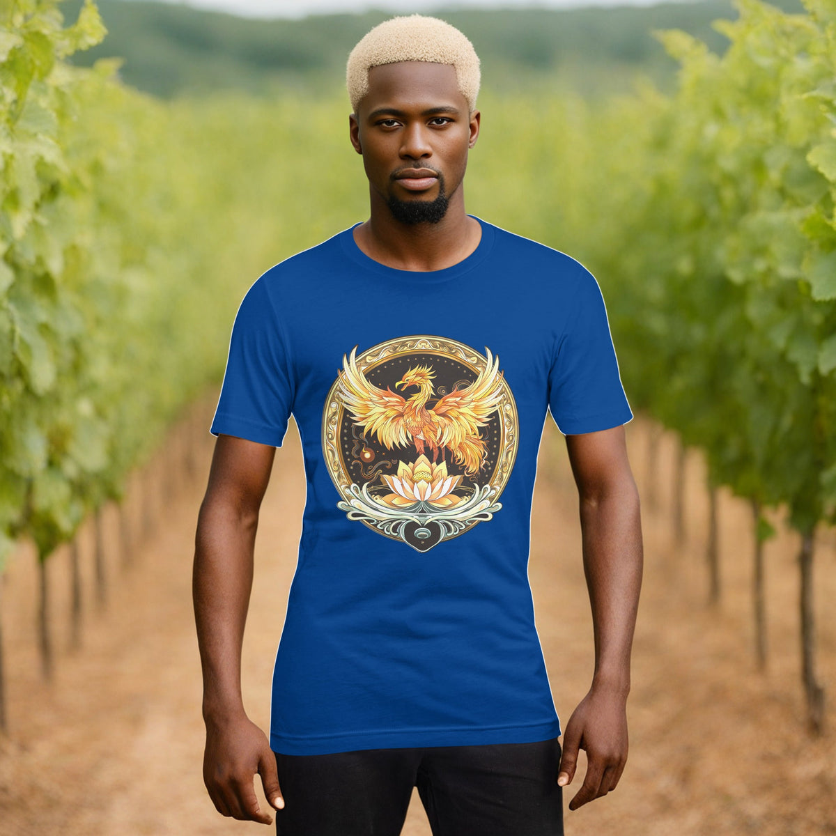 Elemental Harmony: Fiery Phoenix and Calm Lotus - Unisex t-shirt - BBairt