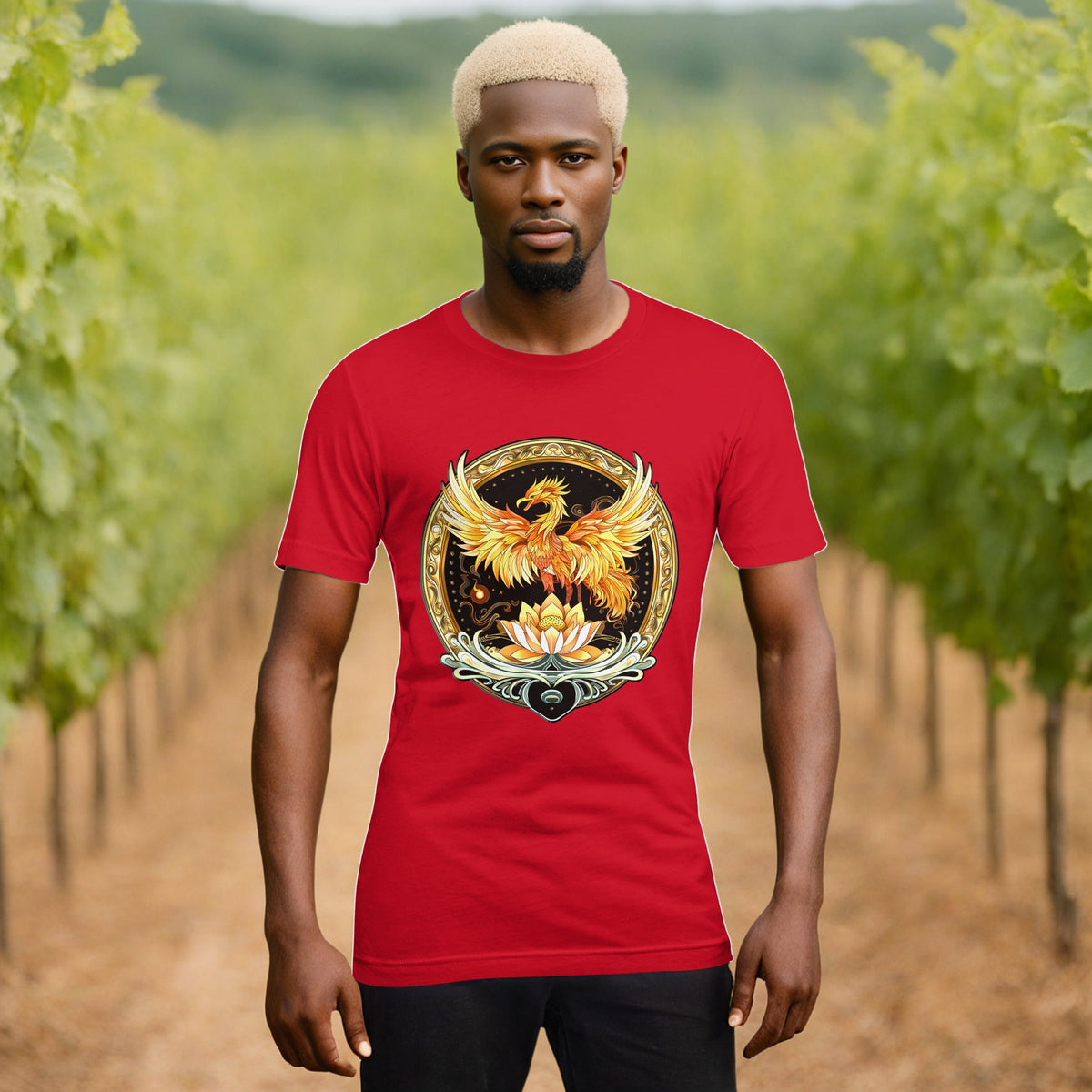 Elemental Harmony: Fiery Phoenix and Calm Lotus - Unisex t-shirt - BBairt