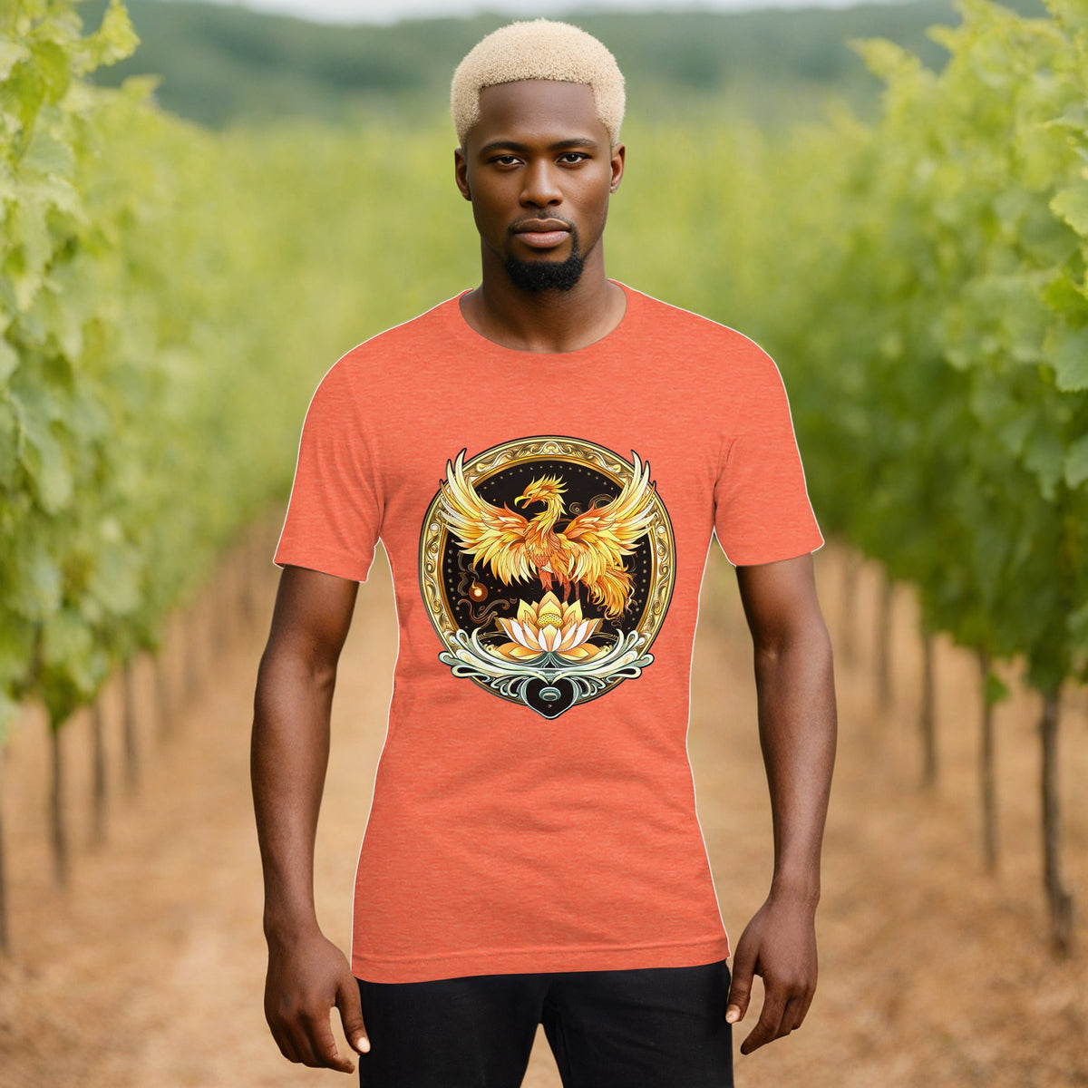 Elemental Harmony: Fiery Phoenix and Calm Lotus - Unisex t-shirt - BBairt