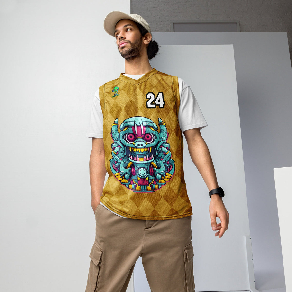 Gear Critter - Recycled unisex basketball jersey - Golden Argyle Colorway - BBairt