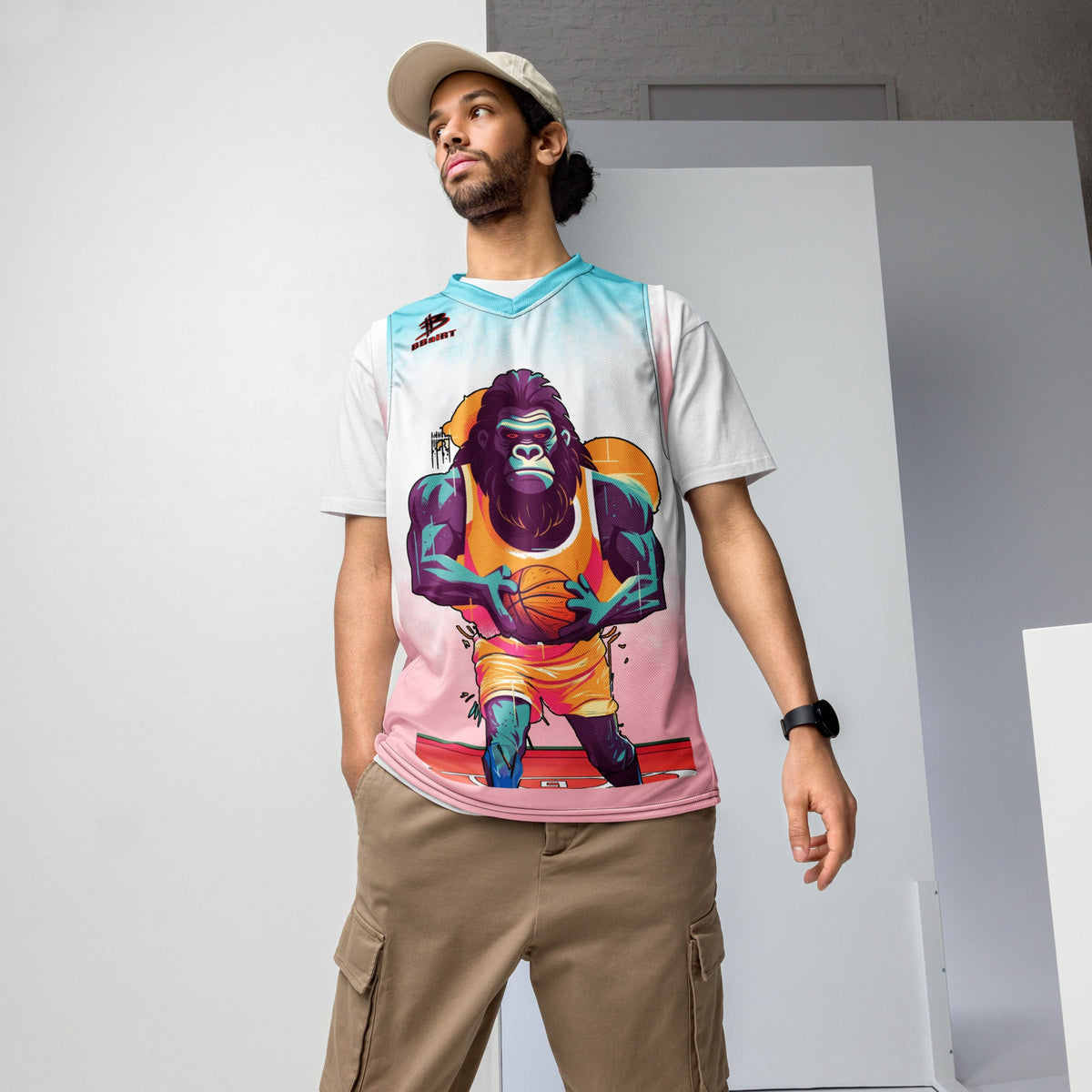 Hoops Hominid - Recycled unisex basketball jersey - Neopolitan - BBairt