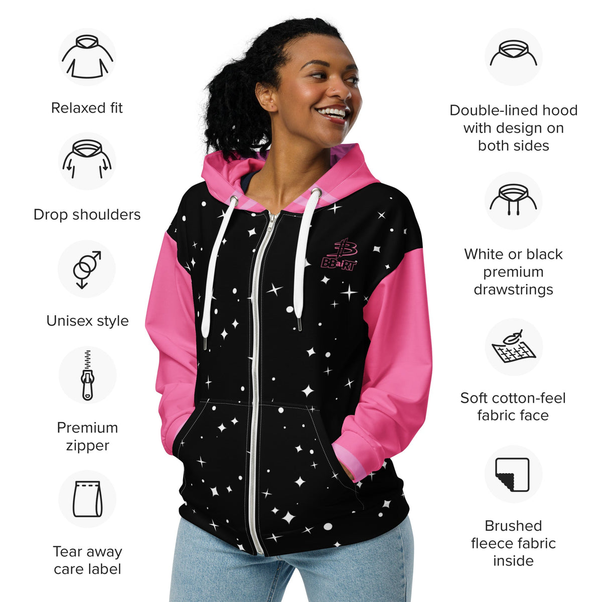 Mochi the Astro Kitten - Unisex All - Over Print Zip Hoodie - BBairt