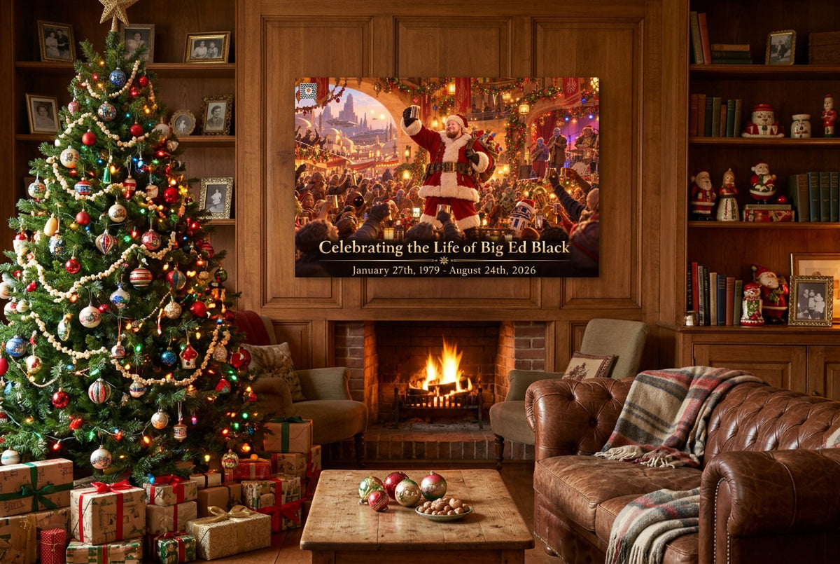 Big Ed – A Very Merry Christmas – 12 × 18 inch premium luster photo paper poster; Big Ed memorial Christmas artwork, unframed product mockup by BBairt