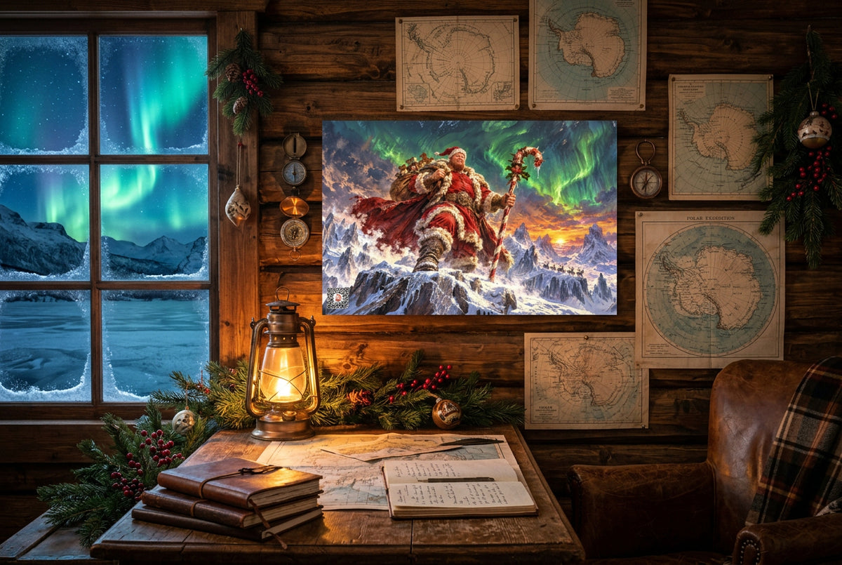 Big Ed – Under the Northern Lights – 12 × 18 inch premium luster photo paper poster; Big Ed memorial Christmas artwork, unframed product mockup by BBairt