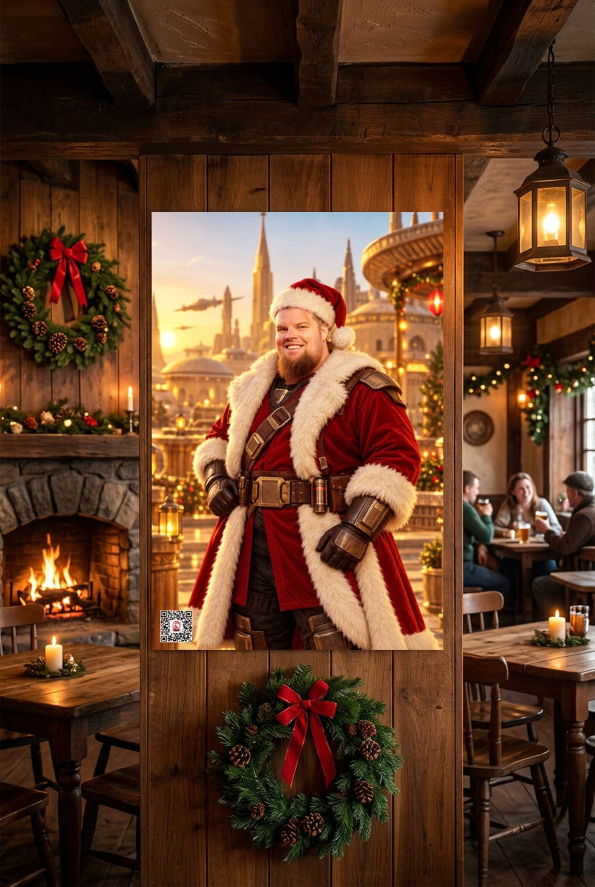 Big Ed – Santa Warrior at Sunset – 12 × 18 inch premium luster photo paper poster; Big Ed memorial Christmas artwork, unframed product mockup by BBairt