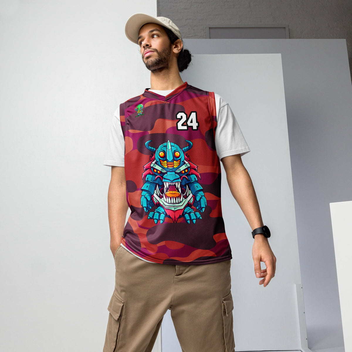 Rex the Reactor Watcher - Recycled unisex basketball jersey - Inferno Camo Colorway - BBairt