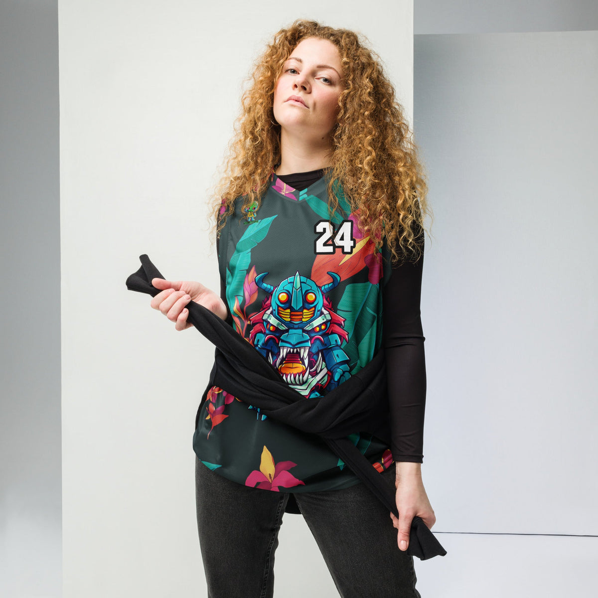 Rex the Reactor Watcher - Recycled unisex basketball jersey - Midnight Jungle - BBairt