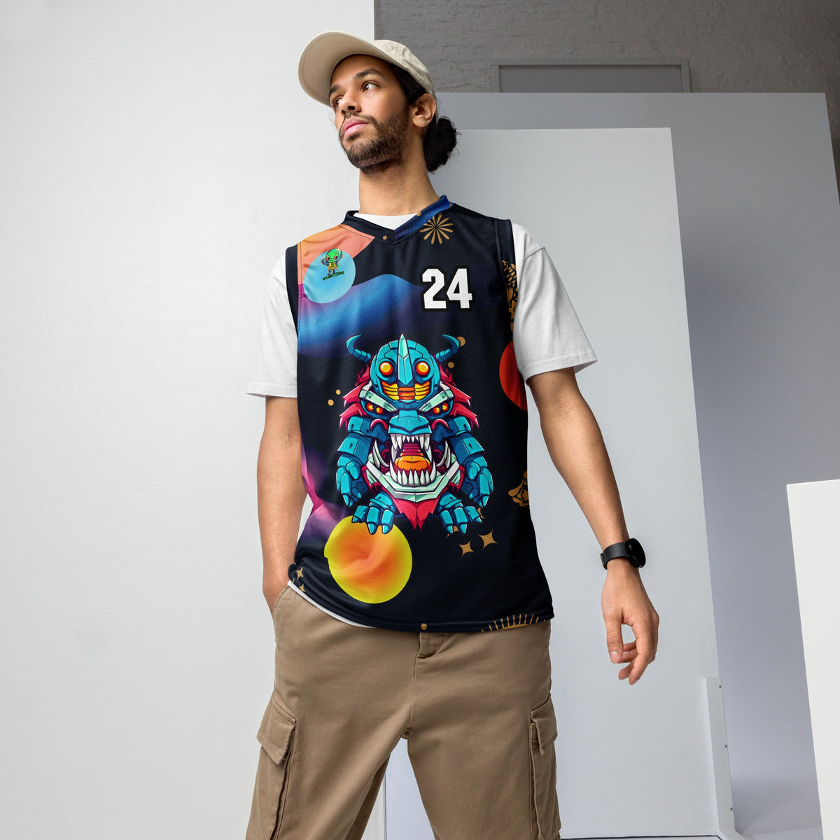 Rex the Reactor Watcher - Recycled unisex basketball jersey - Nebula Night Colorway - BBairt