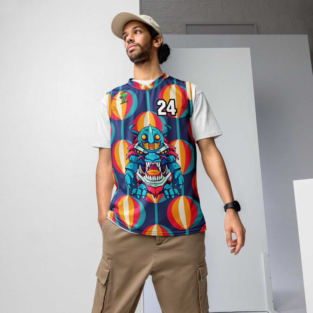 Rex the Reactor Watcher - Recycled unisex basketball jersey - Retro Carnival Colorway - BBairt